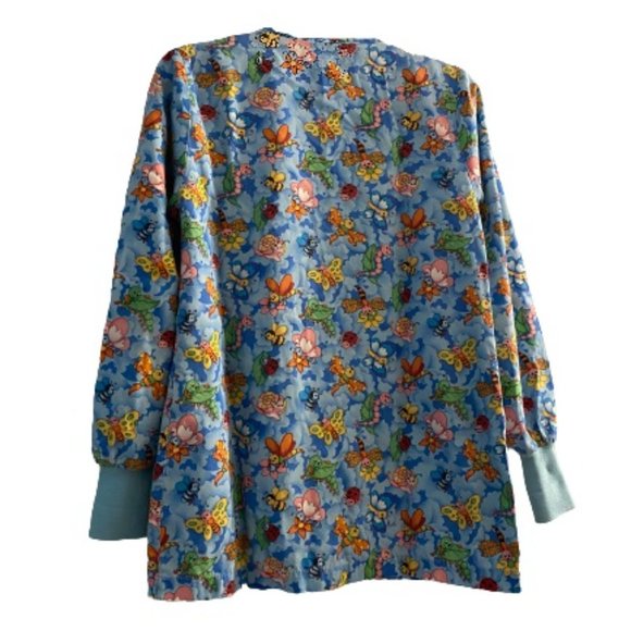 Woman’s Long Sleeve Ribbed Cuff ScrubTop Blue Insect ladybug bumblebee By Landau - Picture 2 of 10